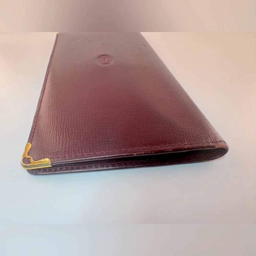 Cartier Wallet Long Bifold Wallet Must de Cartier Burgundy Gold Corners Vintage - Picture 13 of 16
